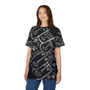 Abstract Faces All-Over Print Tee — Black & White Minimalist Art Shirt - GIFTZ For Your Loved Ones