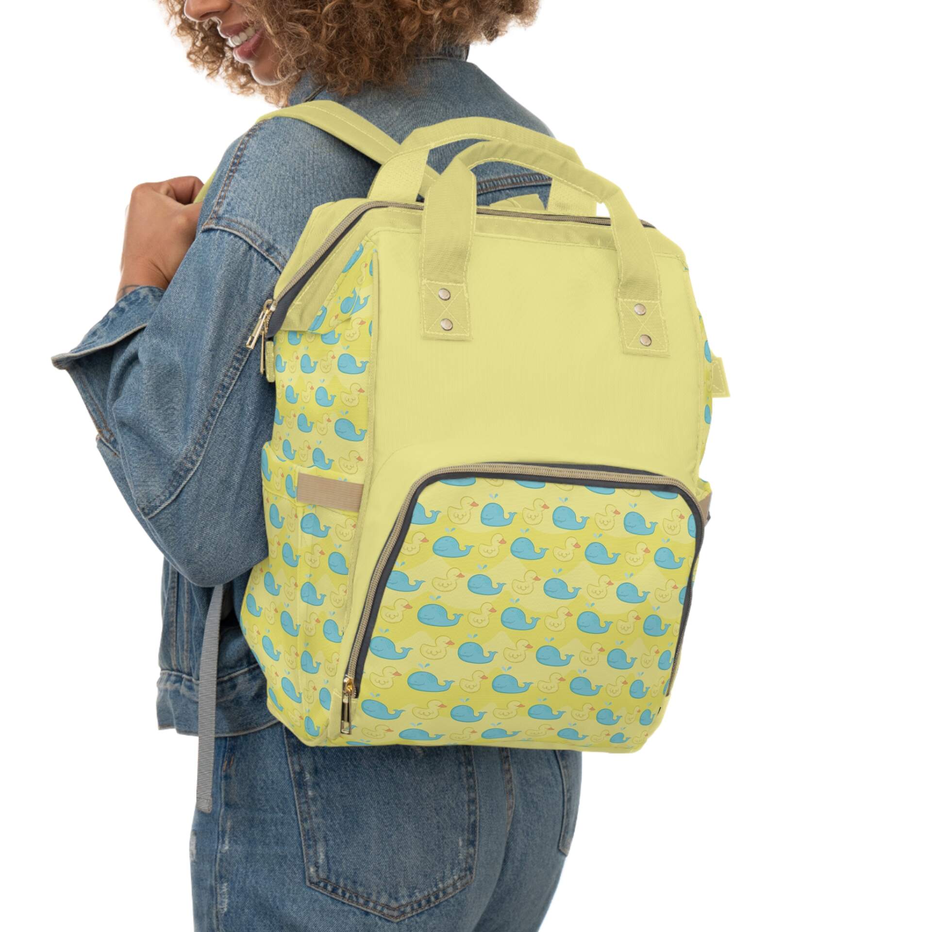 Whale Print Multifunctional Diaper Backpack – Stylish and Practical Baby Bag for Moms and Dads - GIFTZ For Your Loved Ones