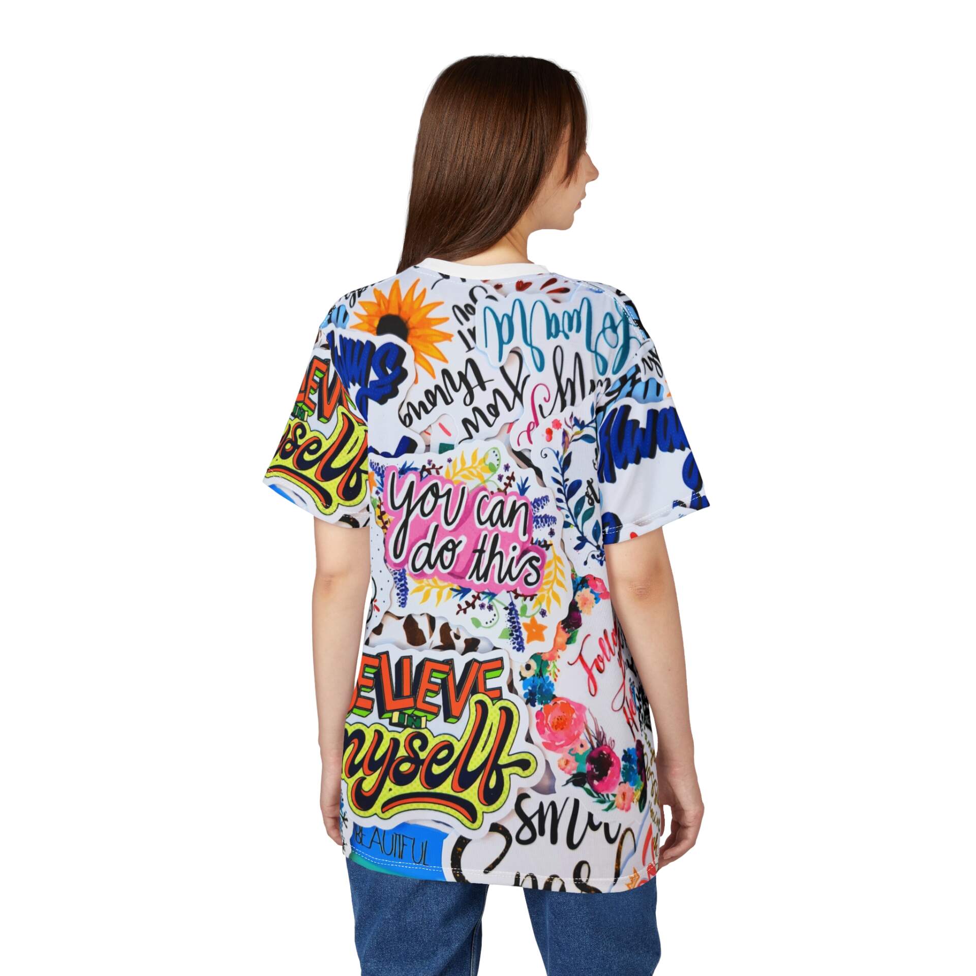 Motivational All-Over Print Tee — "Believe Myself" Inspirational Graphic Shirt - GIFTZ For your loved ones