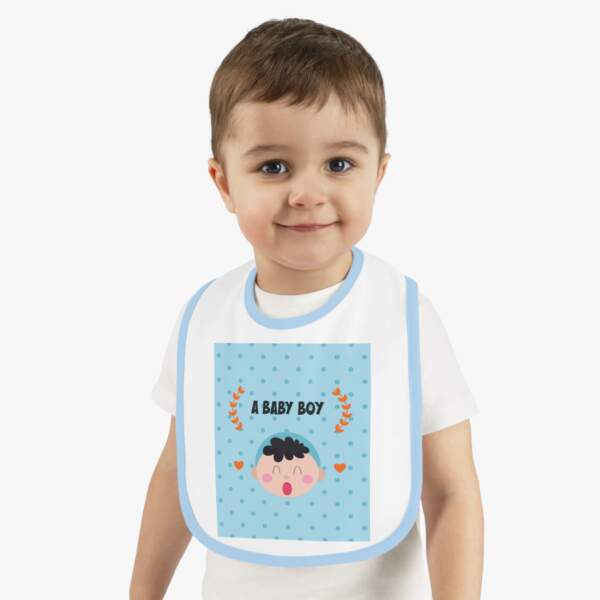 Baby Boy Bib – Blue Contrast Trim Jersey Baby Bib with "A Baby Boy" Cute Face Design - GIFTZ For Your Loved Ones