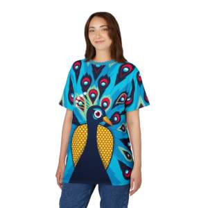 Peacock All-Over Print Tee — Vibrant Blue Peacock Graphic Shirt - GIFTZ For Your Loved Ones