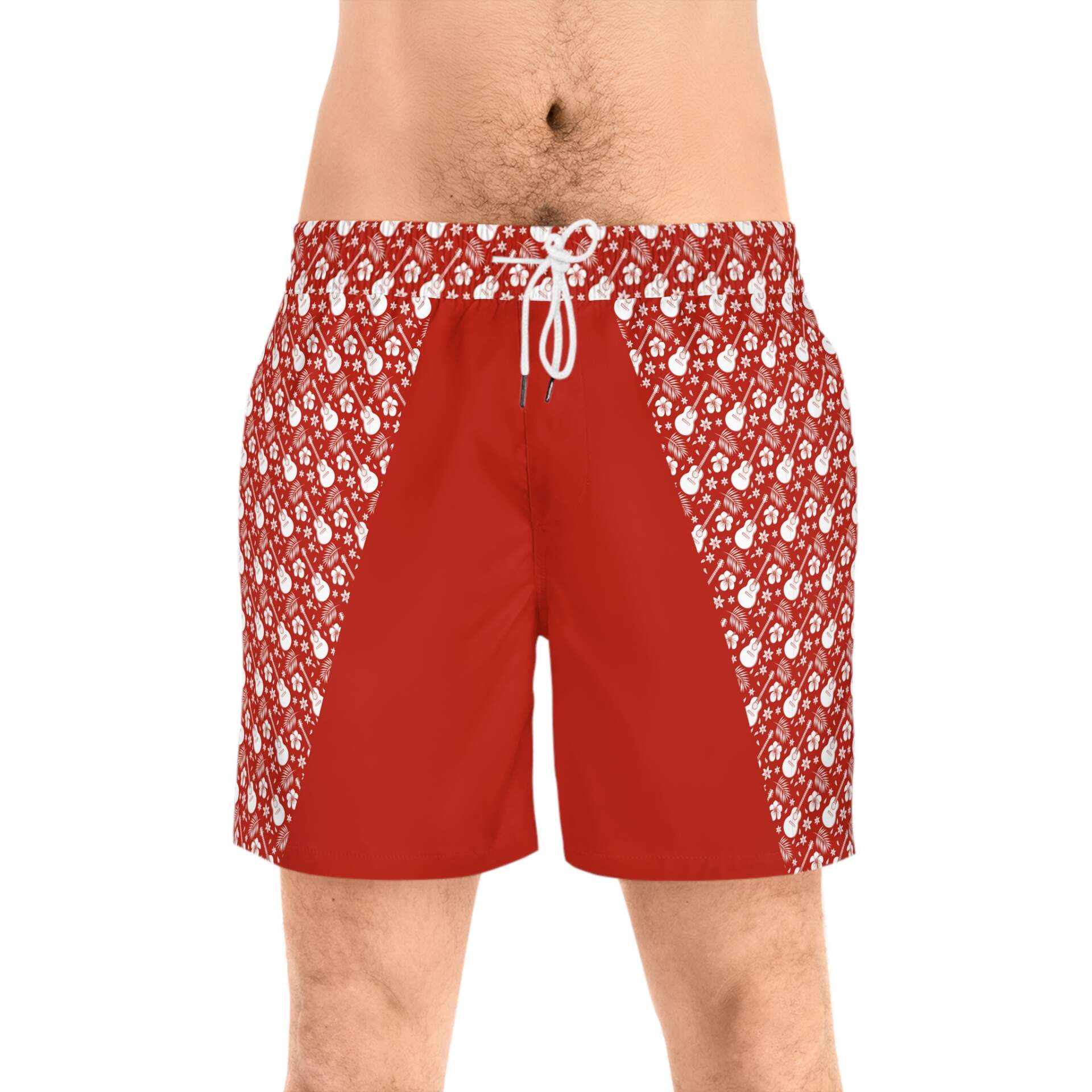 Men's Red Floral Swim Shorts — Patterned Mid-Length Beach Trunks - GIFTZ For Your Loved Ones