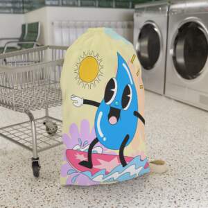 Surfing Water Drop Laundry Bag — Cute Cartoon Laundry Sack for Kids & Beach Lovers - GIFTZ For Your Loved Ones