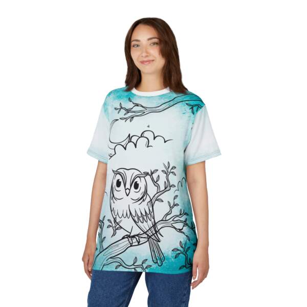 14073112547686451785_2048.jpeg Aqua Night Owl Tee — Hand-Drawn Owl All-Over Print T-Shirt - GIFTZ For your loved ones