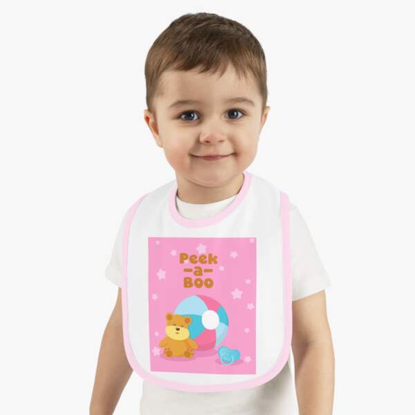 Baby Bib - 'Peek-a-Boo' Pink Contrast Trim Infant Feeding Bib - GIFTZ For Your Loved Ones