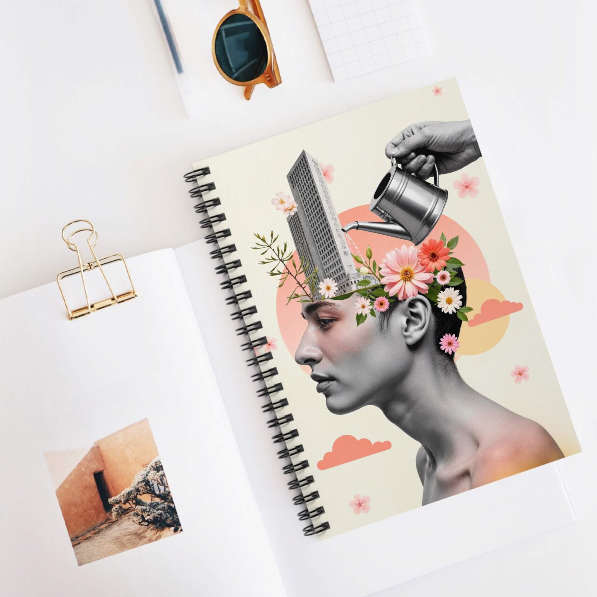 Surreal Floral Mind Spiral Notebook — Watering Can & Flowers Art Journal - GIFTZ For Your Loved Ones