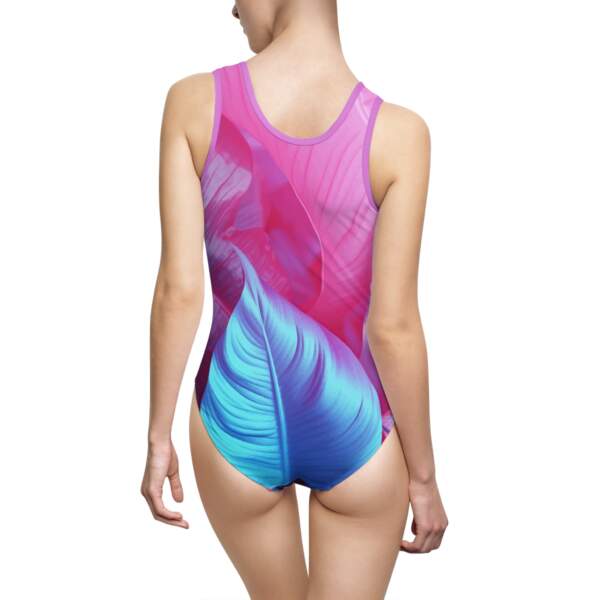 Tropical Feather One-Piece Swimsuit — Pink & Teal Vibrant Print - GIFTZ For your loved ones