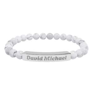 Engravable Natural Stone Bead Bracelet — Personalized Name Bar - GIFTZ For Your Loved Ones
