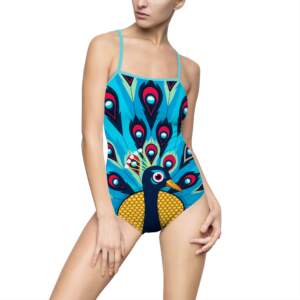 Peacock Print One-Piece Swimsuit — Vibrant Blue Tropical Swimwear - GIFTZ For Your Loved Ones