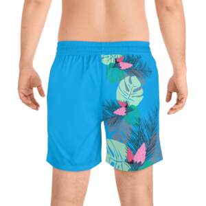 Tropical Blue Swim Shorts — Floral Monstera & Palm Beach Trunks - GIFTZ For Your Loved Ones