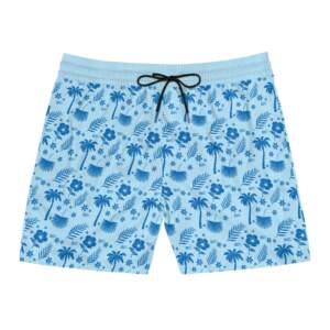 Men's Tropical Palm Swim Shorts — Light Blue Flamingo & Hibiscus Print - GIFTZ For Your Loved Ones