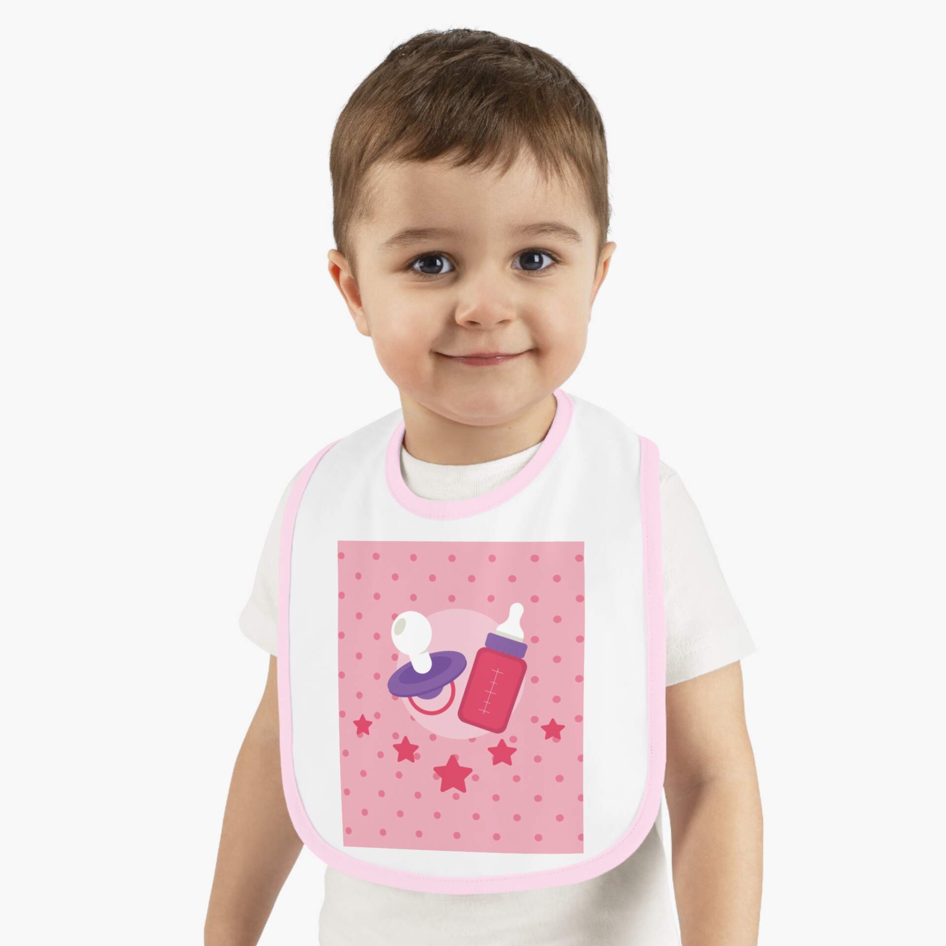 Pink Baby Bib with Pacifier & Bottle Design — Infant Feeding Bib - GIFTZ For Your Loved Ones