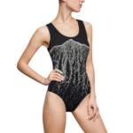 Wave Print One-Piece Swimsuit — Black Ocean Foam Design - GIFTZ For your loved ones