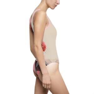 Surreal Collage Women’s One-Piece Swimsuit — Red Face & Mountain Art Print - GIFTZ For your loved ones