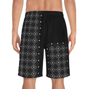 Men's Black Bandana Pattern Board Shorts — Geometric Beach Swim Trunks - GIFTZ For Your Loved Ones