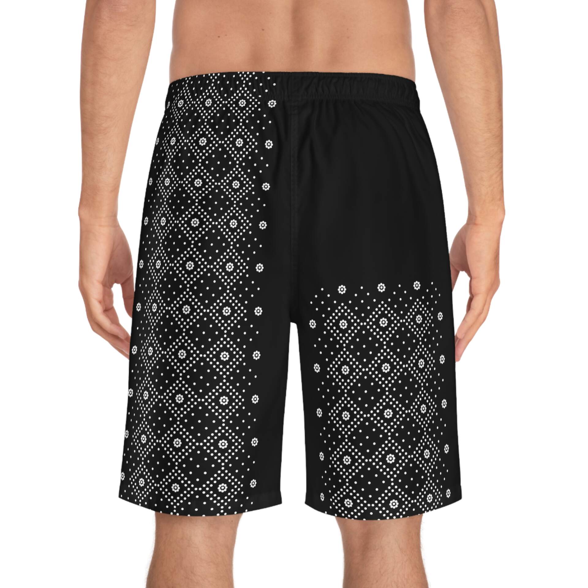 Men's Black Bandana Pattern Board Shorts — Geometric Beach Swim Trunks - GIFTZ For Your Loved Ones