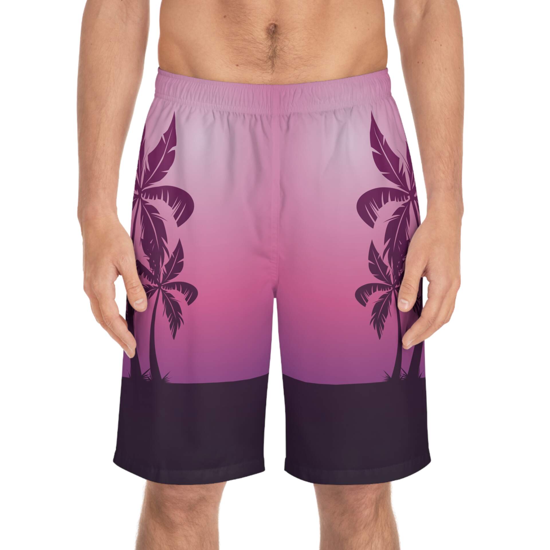 Board Shorts — Pink Sunset Palm Tree Swim Trunks - GIFTZ For your loved ones