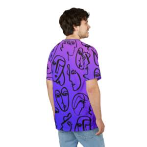 Abstract Faces All-Over Print Tee — Purple Gradient Line Art T-Shirt - GIFTZ For Your Loved Ones