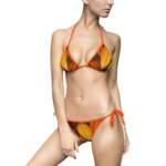 Tropical Leaf Print Bikini — Orange Tie-Side Triangle Swimsuit - GIFTZ For your loved ones