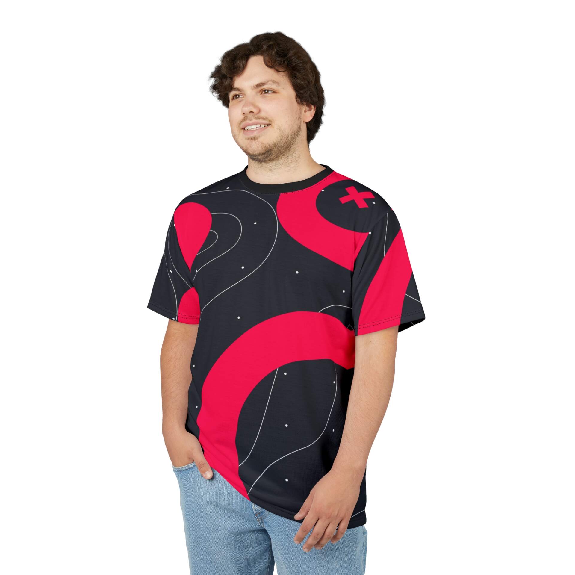 Abstract Red & Black All-Over Print Tee — Modern Geometric Graphic Shirt - GIFTZ For Your Loved Ones