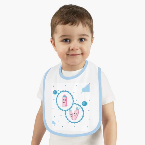 Baby Bib with Cute Bottle & Straw Cartoon — Blue Contrast Trim - GIFTZ For Your Loved Ones