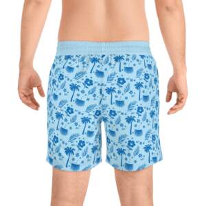 Men's Tropical Palm Swim Shorts — Light Blue Flamingo & Hibiscus Print - GIFTZ For Your Loved Ones