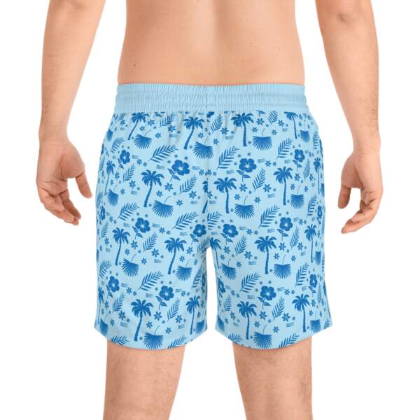 Men's Tropical Palm Swim Shorts — Light Blue Flamingo & Hibiscus Print - GIFTZ For Your Loved Ones