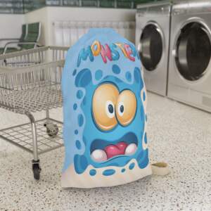Cute Blue Monster Laundry Bag – Kids’ Cartoon Drawstring Hamper - GIFTZ For Your Loved Ones