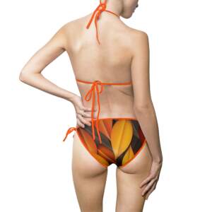 Tropical Leaf Print Bikini — Orange Tie-Side Triangle Swimsuit - GIFTZ For your loved ones