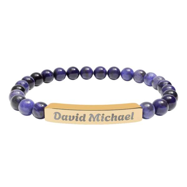 Engravable Natural Stone Bead Bracelet — Personalized Name Bar - GIFTZ For Your Loved Ones