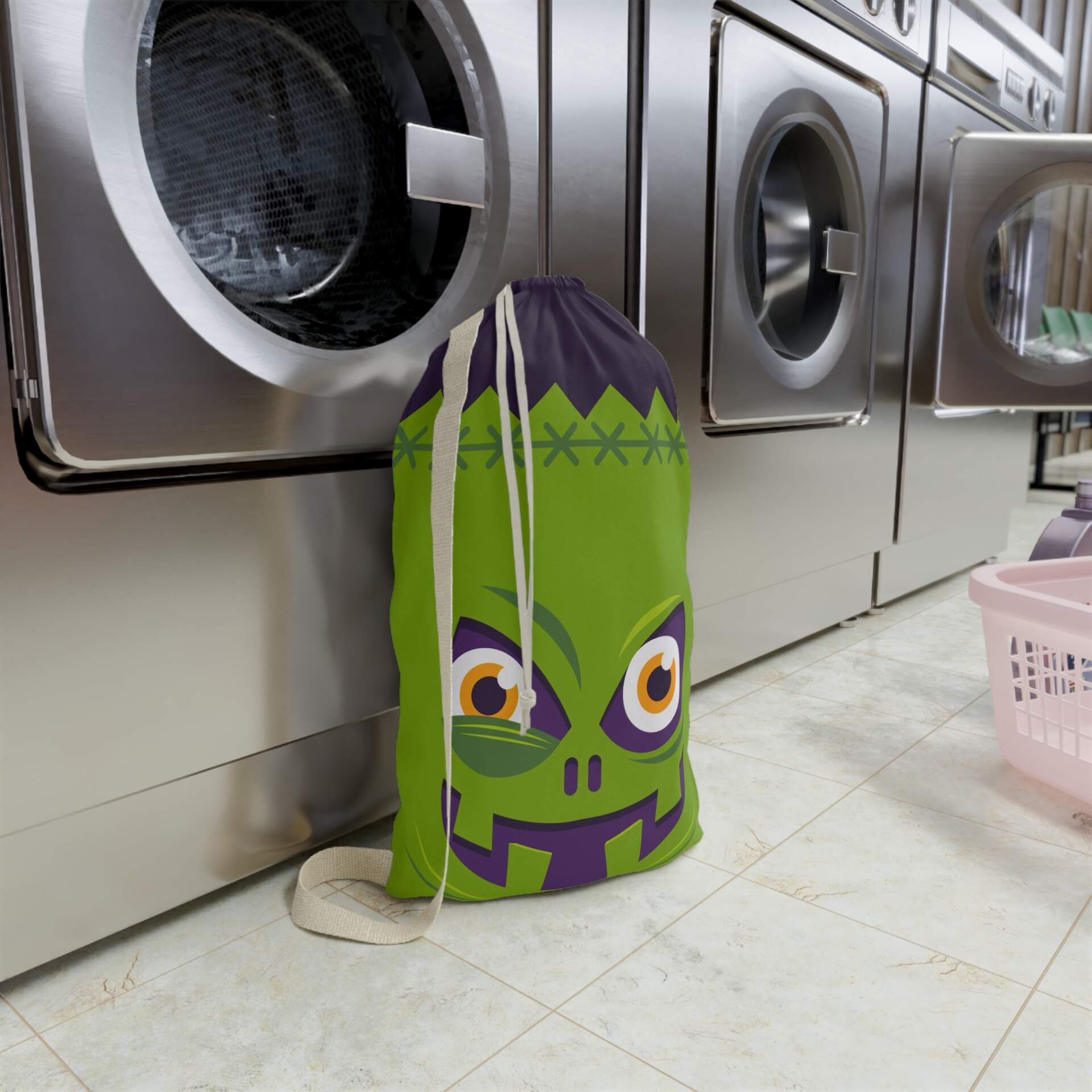 Halloween Monster Laundry Bag - Green Spooky Drawstring Wash Pouch - GIFTZ For your Loved ones