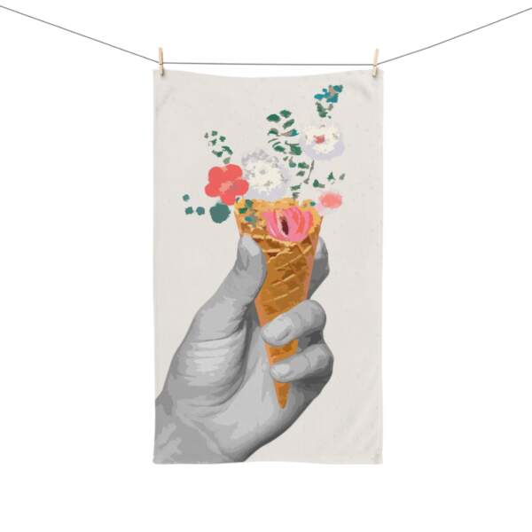 Floral Ice Cream Cone Hand Towel - Whimsical Kitchen Decor - GIFTZ For Your Loved Ones