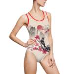 Sakura Bird Print with Red Sun — Women's One-Piece Swimsuit - GIFTZ For your loved ones