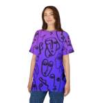 Abstract Faces All-Over Print Tee — Purple Gradient Line Art T-Shirt - GIFTZ For Your Loved Ones