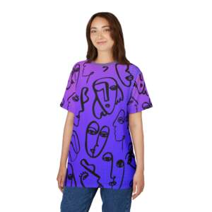 Abstract Faces All-Over Print Tee — Purple Gradient Line Art T-Shirt - GIFTZ For Your Loved Ones