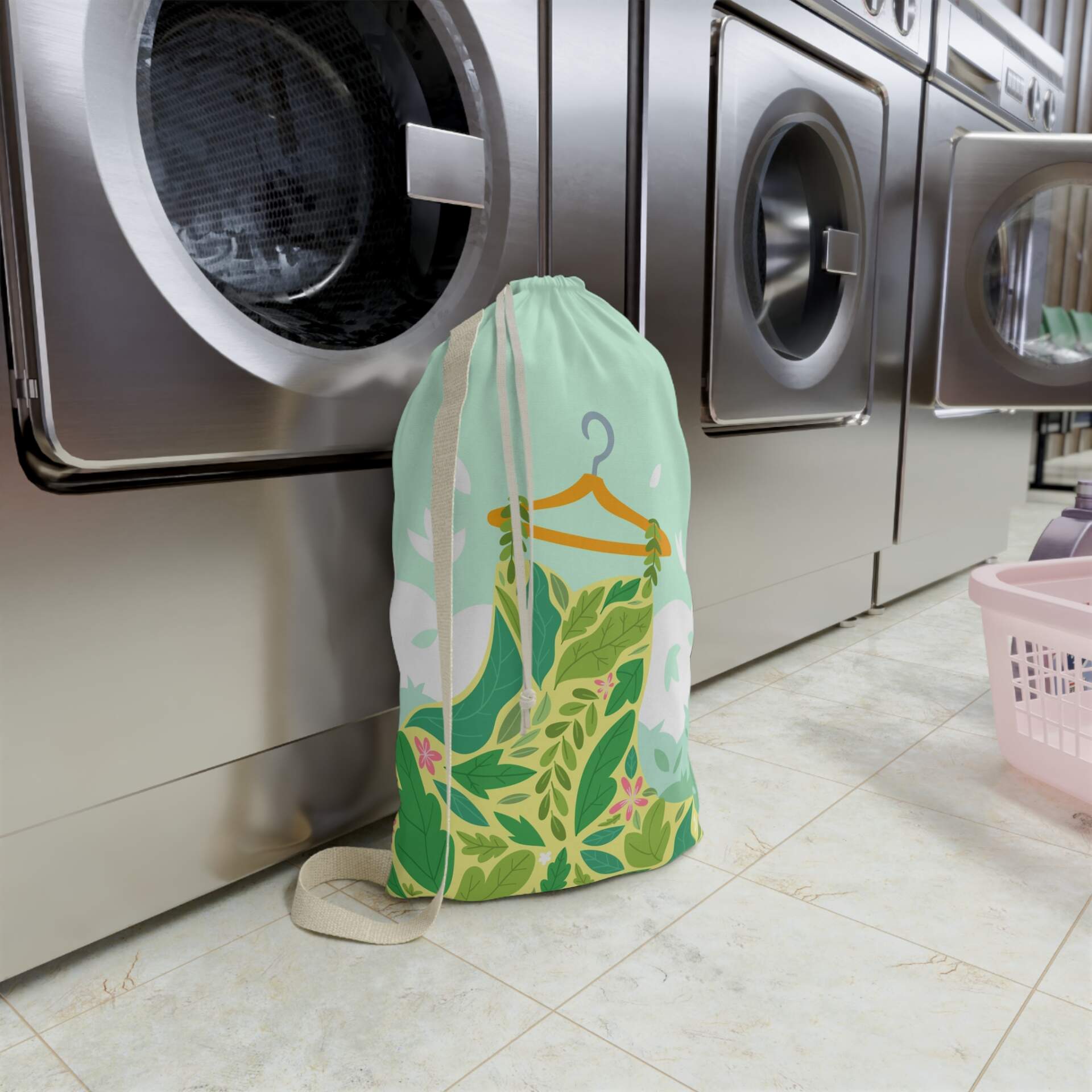 Botanical Dress Laundry Bag — Floral Green Leaf Print Wash Sack - GIFTZ For Your Loved Ones