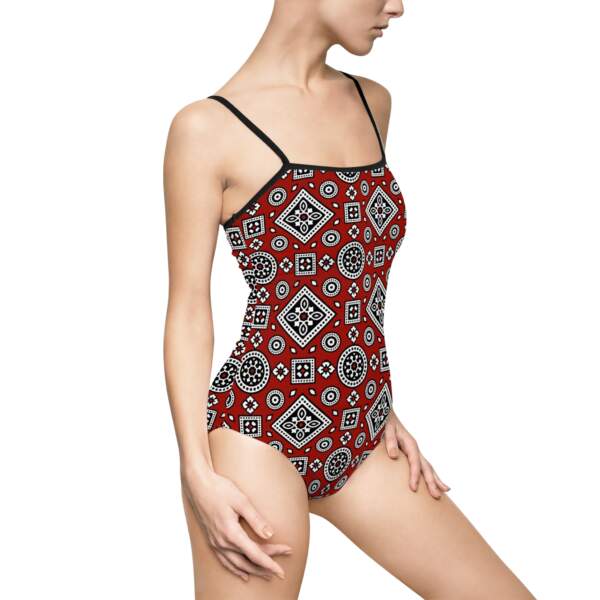 Red Geometric Bandana Print One-Piece Swimsuit — Retro Southwestern Swimwear - GIFTZ For your loved ones