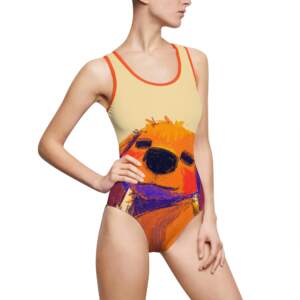 Smiling Otter One-Piece Swimsuit — Bright Retro Beachwear - GIFTZ For Your Loved Ones