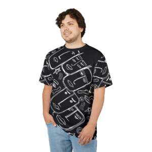 Abstract Faces All-Over Print Tee — Black & White Minimalist Art Shirt - GIFTZ For Your Loved Ones