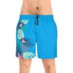 Tropical Blue Swim Shorts — Floral Monstera & Palm Beach Trunks - GIFTZ For Your Loved Ones