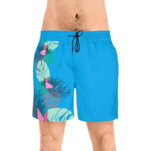 Tropical Blue Swim Shorts — Floral Monstera & Palm Beach Trunks - GIFTZ For Your Loved Ones