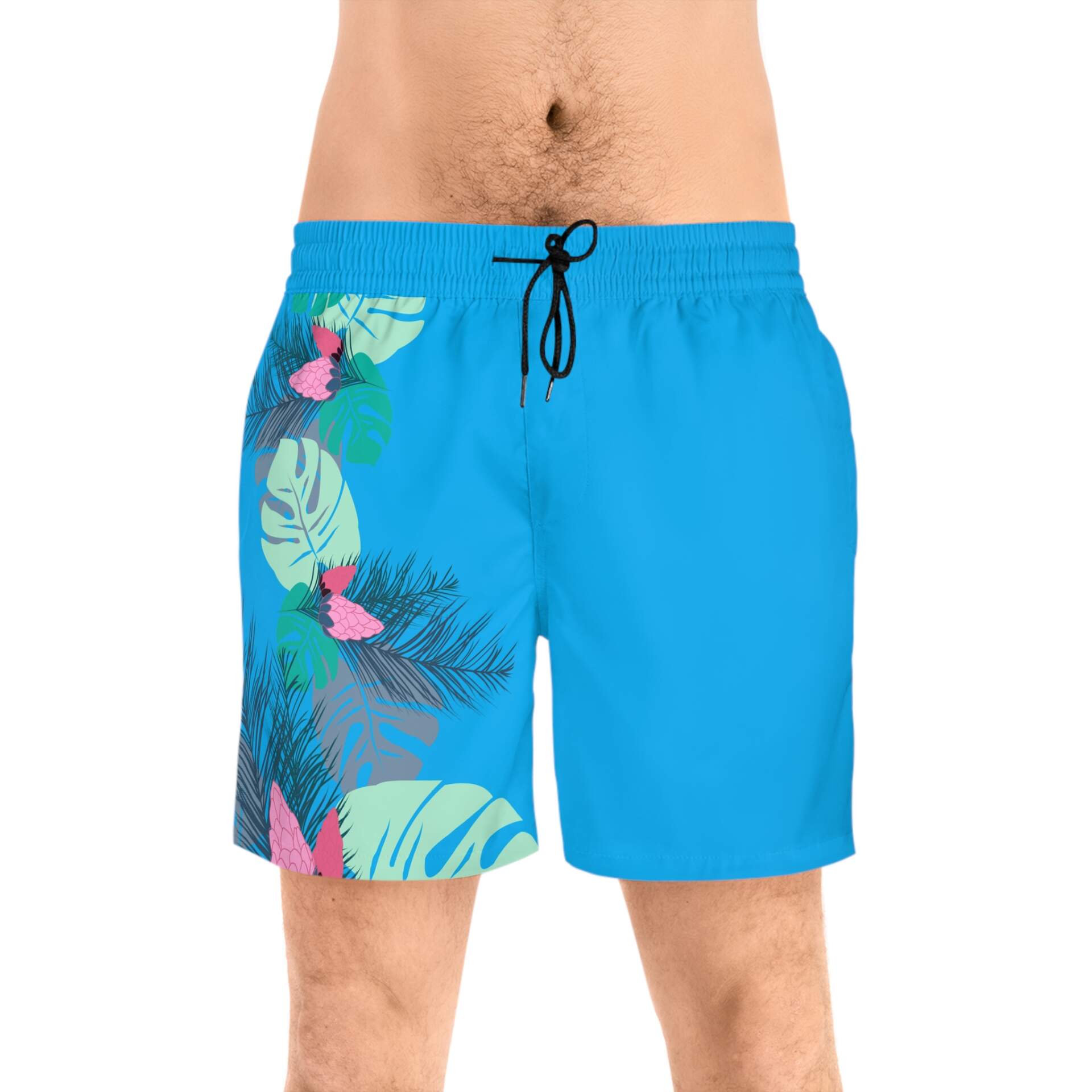 Tropical Blue Swim Shorts — Floral Monstera & Palm Beach Trunks - GIFTZ For Your Loved Ones
