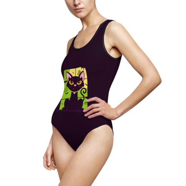 Black Cat Graphic Swimsuit — Cute Halloween One-Piece for Women - GIFTZ For your loved ones