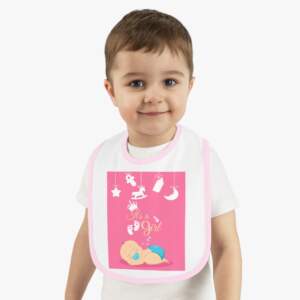 Baby Bib - "It's a Girl" Pink Newborn Feeding Bib with Contrast Trim - GIFTZ For Your Loved Ones