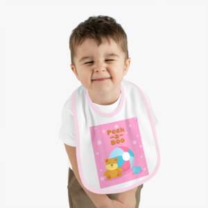 Baby Bib - 'Peek-a-Boo' Pink Contrast Trim Infant Feeding Bib - GIFTZ For Your Loved Ones
