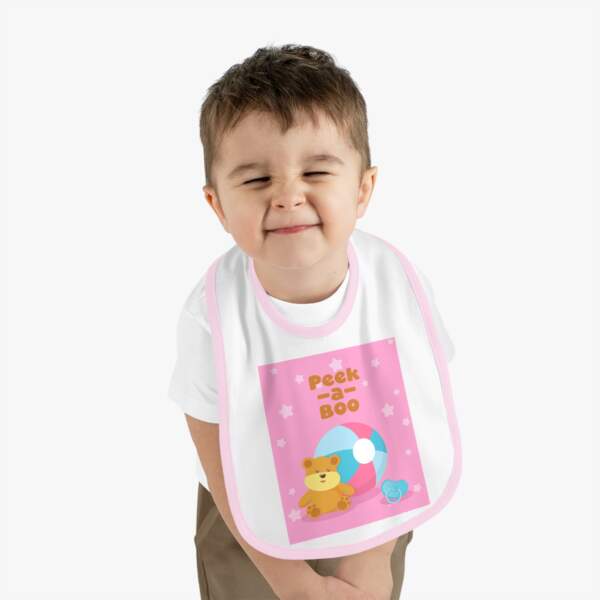 Baby Bib - 'Peek-a-Boo' Pink Contrast Trim Infant Feeding Bib - GIFTZ For Your Loved Ones