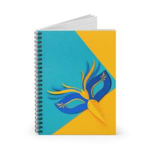 Carnival Mask Spiral Notebook – Blue & Yellow Festive Ruled Journal - GIFTZ For Your Loved Ones