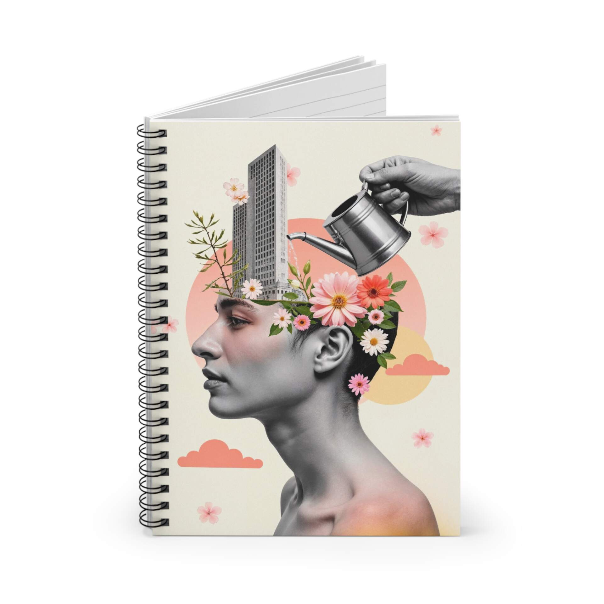 Surreal Floral Mind Spiral Notebook — Watering Can & Flowers Art Journal - GIFTZ For Your Loved Ones