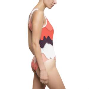 Wavy Coral One-Piece Swimsuit — Retro Layered Stripe Swimwear