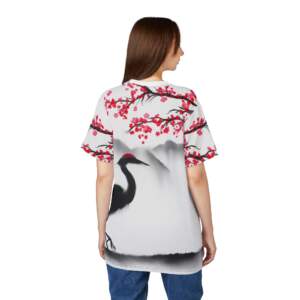 Crane & Cherry Blossom Tee — Japanese Ink Wash AOP Shirt - GIFTZ For Your Loved Ones